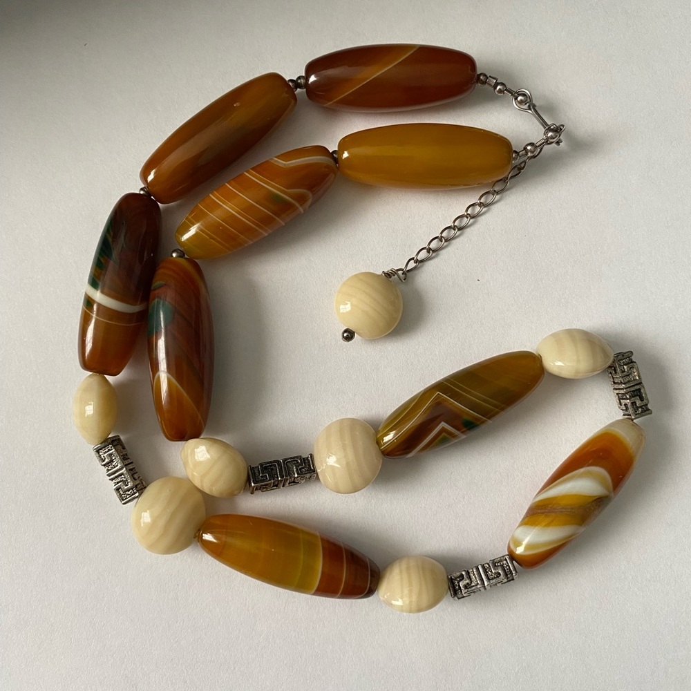 Vintage Natural Stone Banded Agate Beaded Necklace